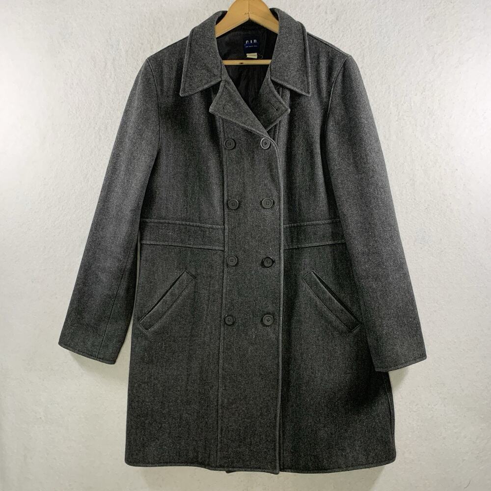 Vintage Gap Womens Recycled Wool Blend Peacoat Sz L Gray Preppy Academia Coastal